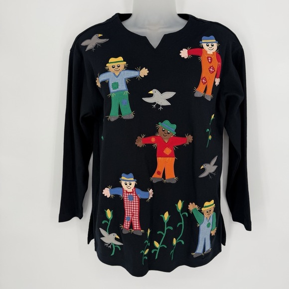 Bechamel Tops - Bechamel Petites Sz S Embroidered‎ Scarecrow Shirt Corn Birds Fall Holiday Top